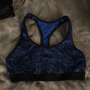 Women's Blue Patterned Sports Bra